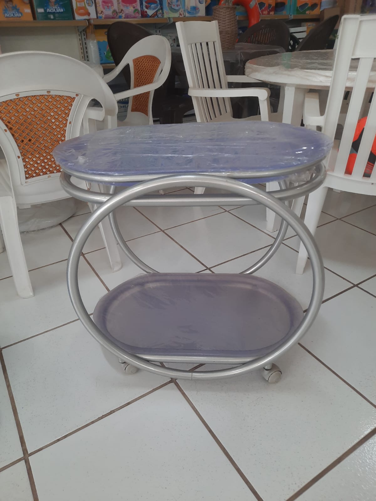 Carrinho Bar em Alumínio e Acrilato Azul DAF