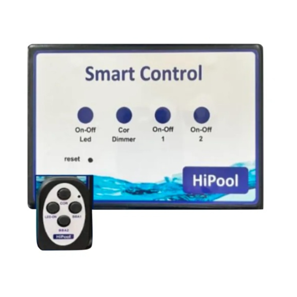 CAIXA COMANDO MICROBOX 05A LEDS RGB SMART C/ CONTROLE REMOTO E SAÍDA P/ 02 BOMBAS 1,5CV