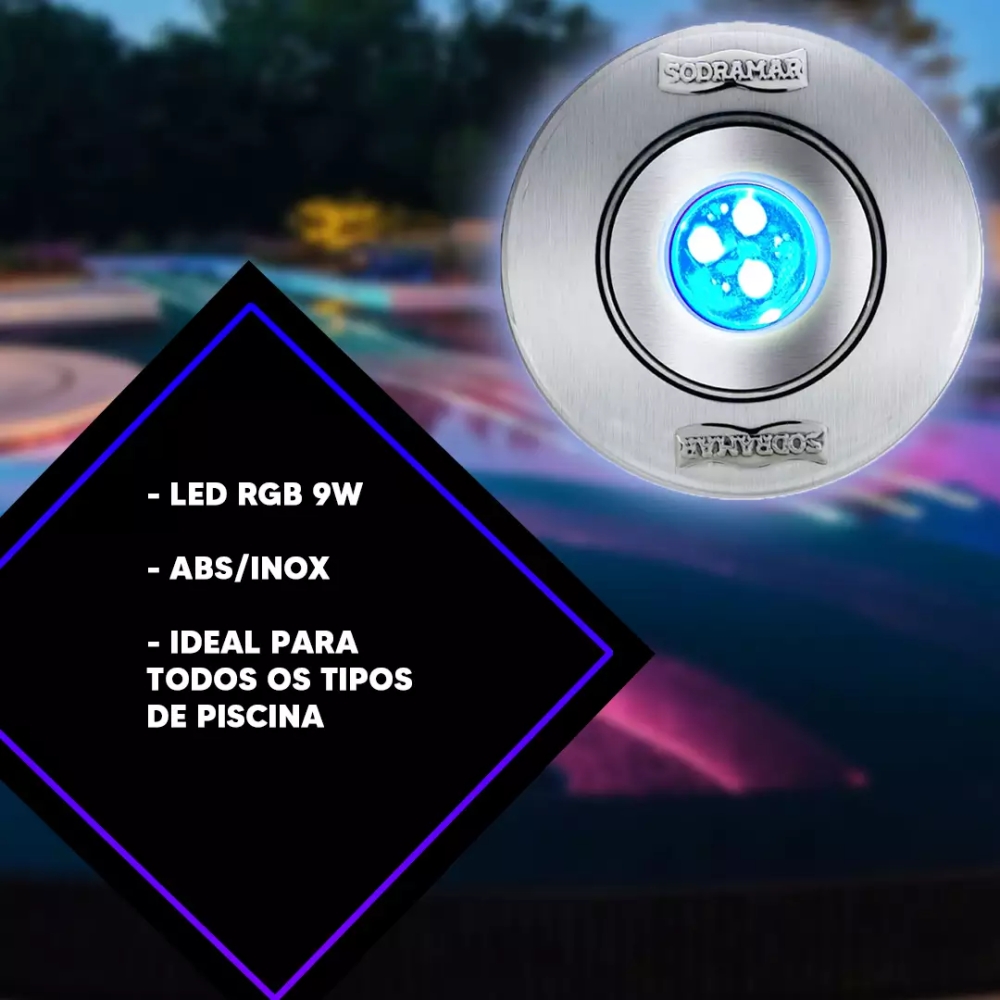 REFLETOR SODRAMAR 018343 HIPER LED RGB 9W ABS/INOX DIAMETRO 10CM